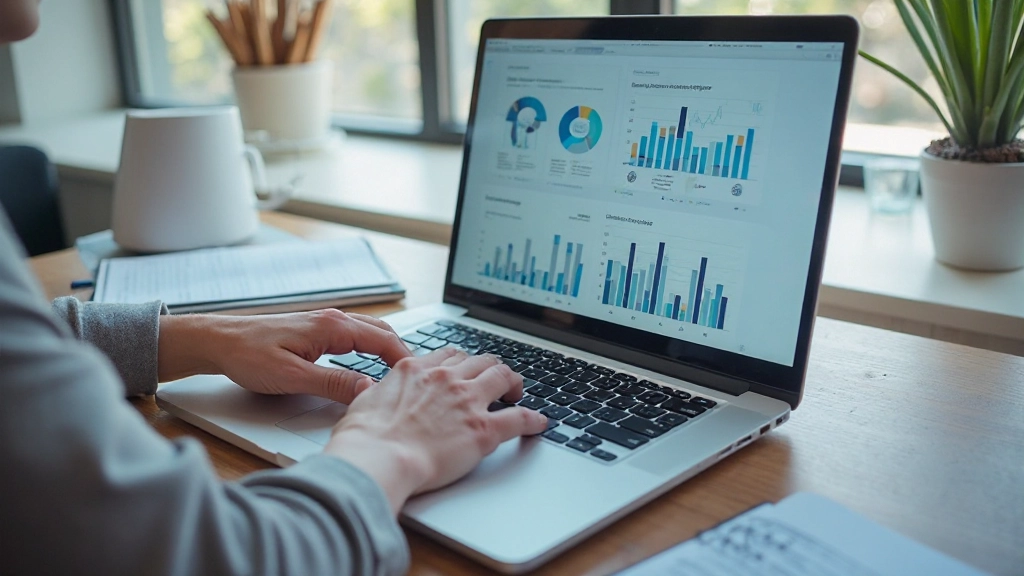 Ноутбук с открытым интерфейсом управления документами и аналитики данных