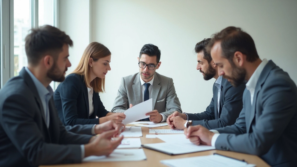 Команда профессионалов проводит встречу и обсуждает информационный проект вместе